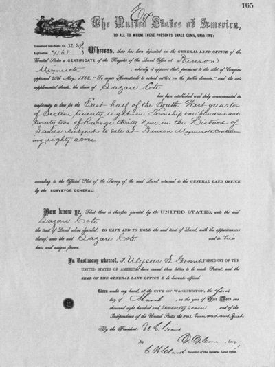 Lazare Côté homestead contract.