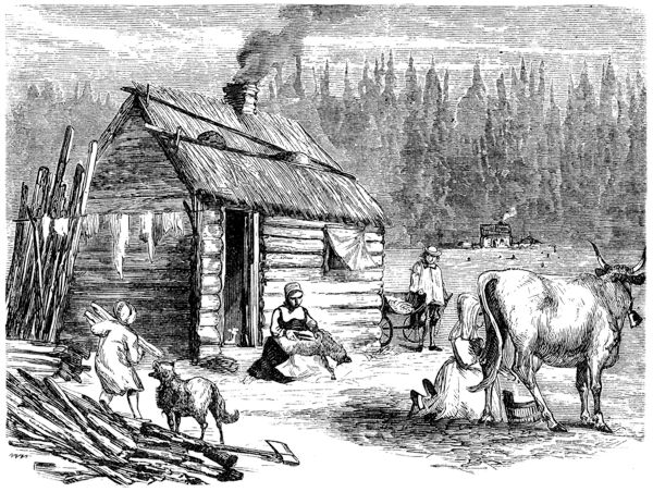 Typical log home environment of early Quebecois settlers